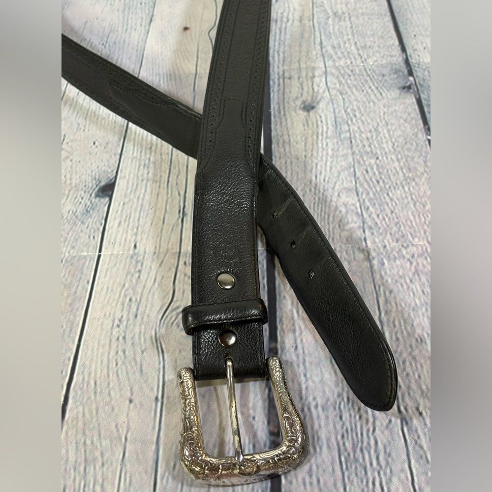 Ariat Black Leather Silver Buckle Western Southwestern Cowboy Casual Belt 44 - Picture 2 of 13